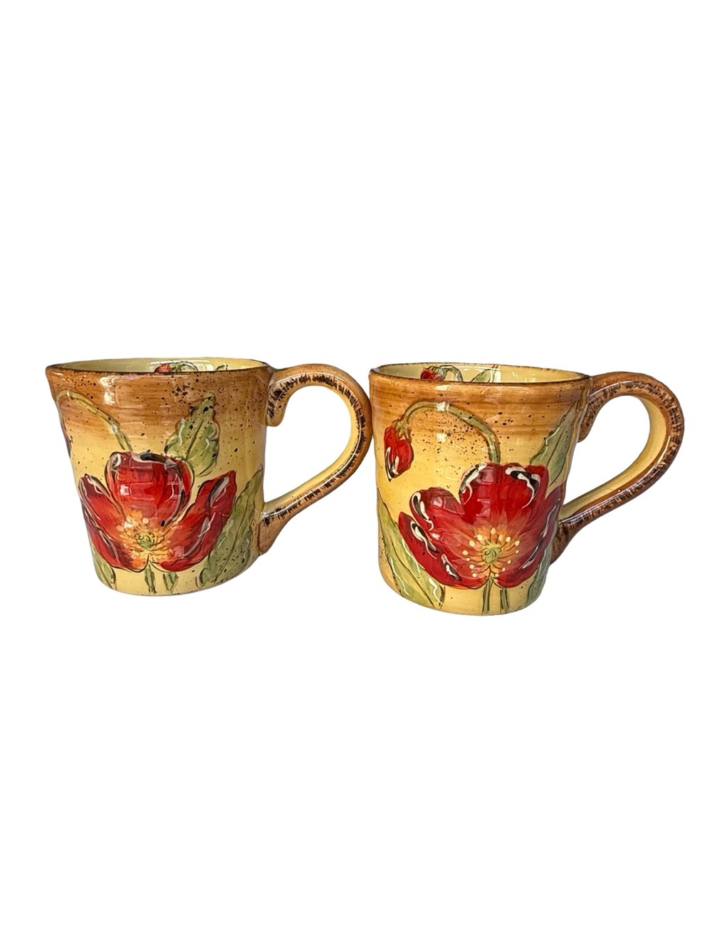Maxcera “Poppy Splatter” Hand Painted Ceramic Mugs - Set of 2